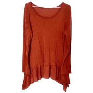 Women’s thermal long sleeve ruffle shirt pumpkin size large shark bite hem